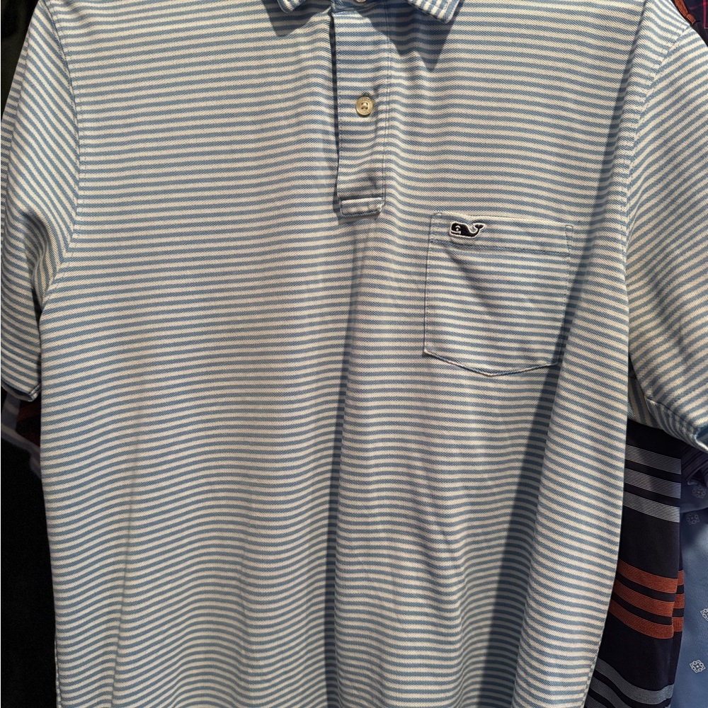 Vineyard Vines Striped Polo Shirt - Blue and White
